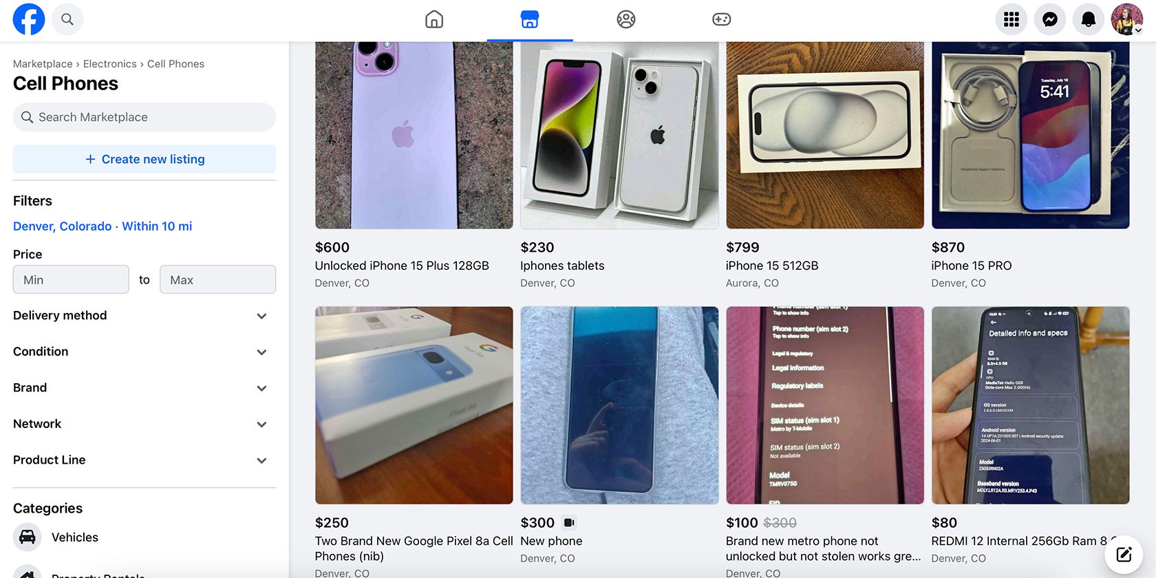 Phones on Facebook Marketplace