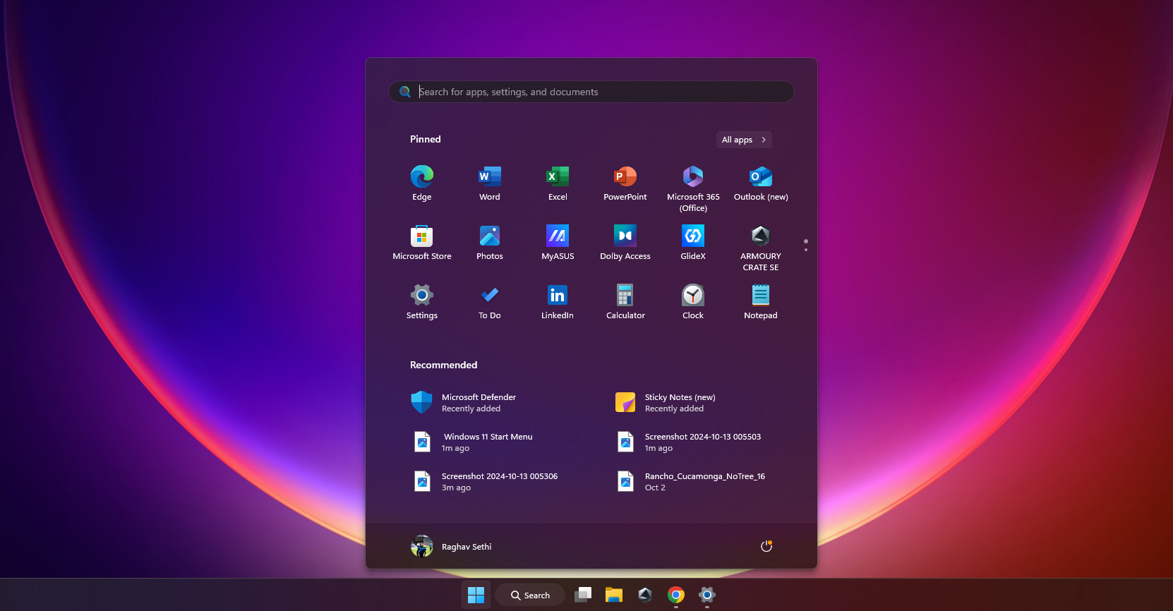 Windows 11 Start menu with several pinned apps and recommended files and apps visible