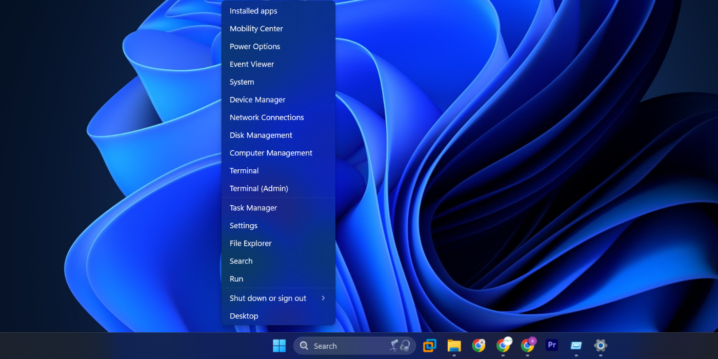 windows-x menu with multiple options in Windows 11