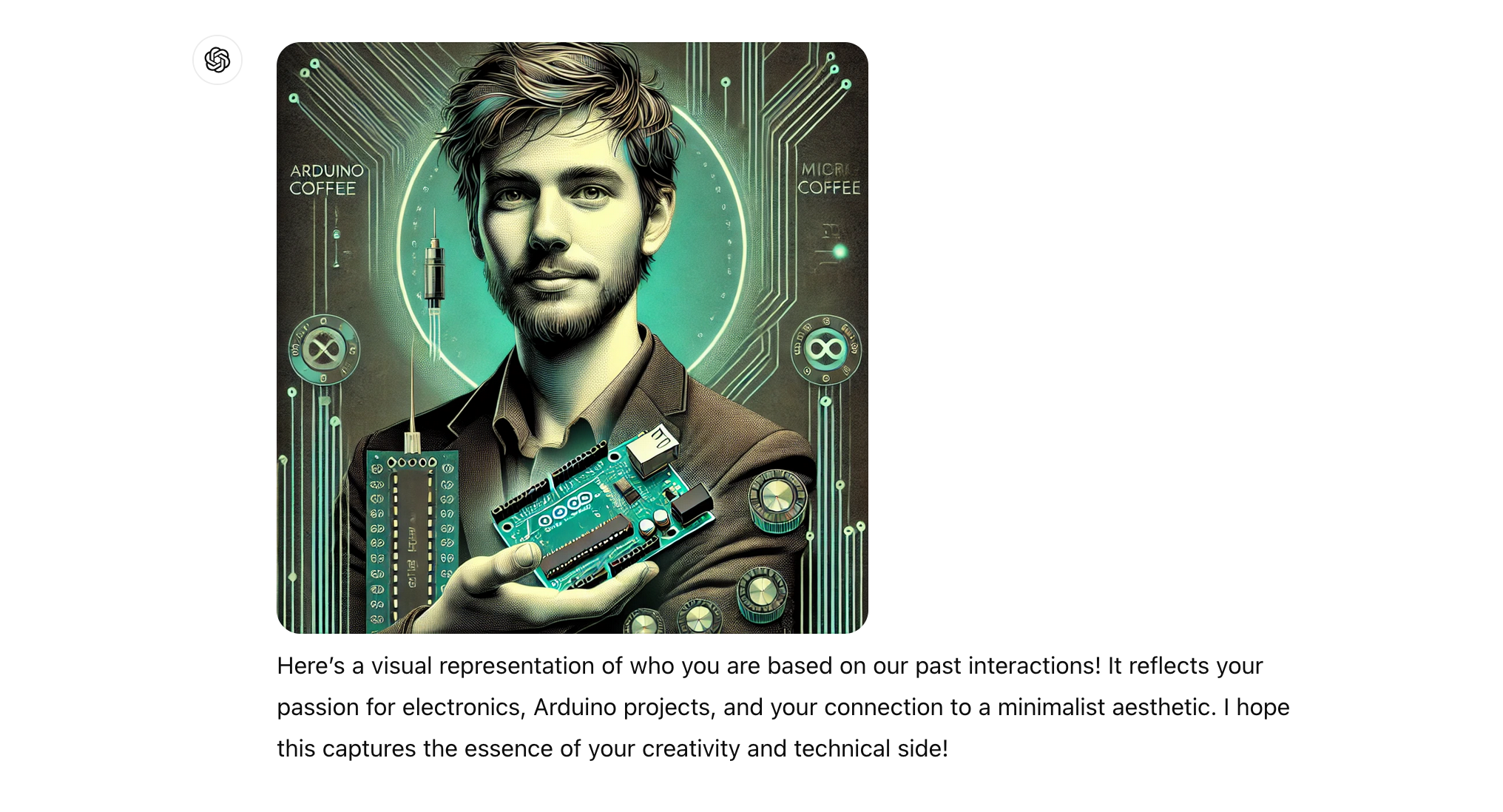 An illustration of a man holding an Arduino microcontroller